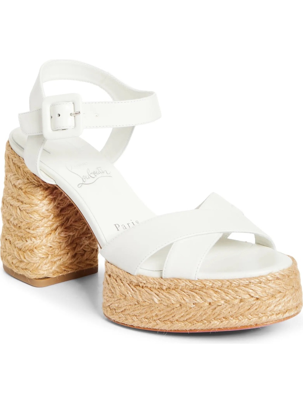 Christian Louboutin White Leather Calakala Espadrille Wedges